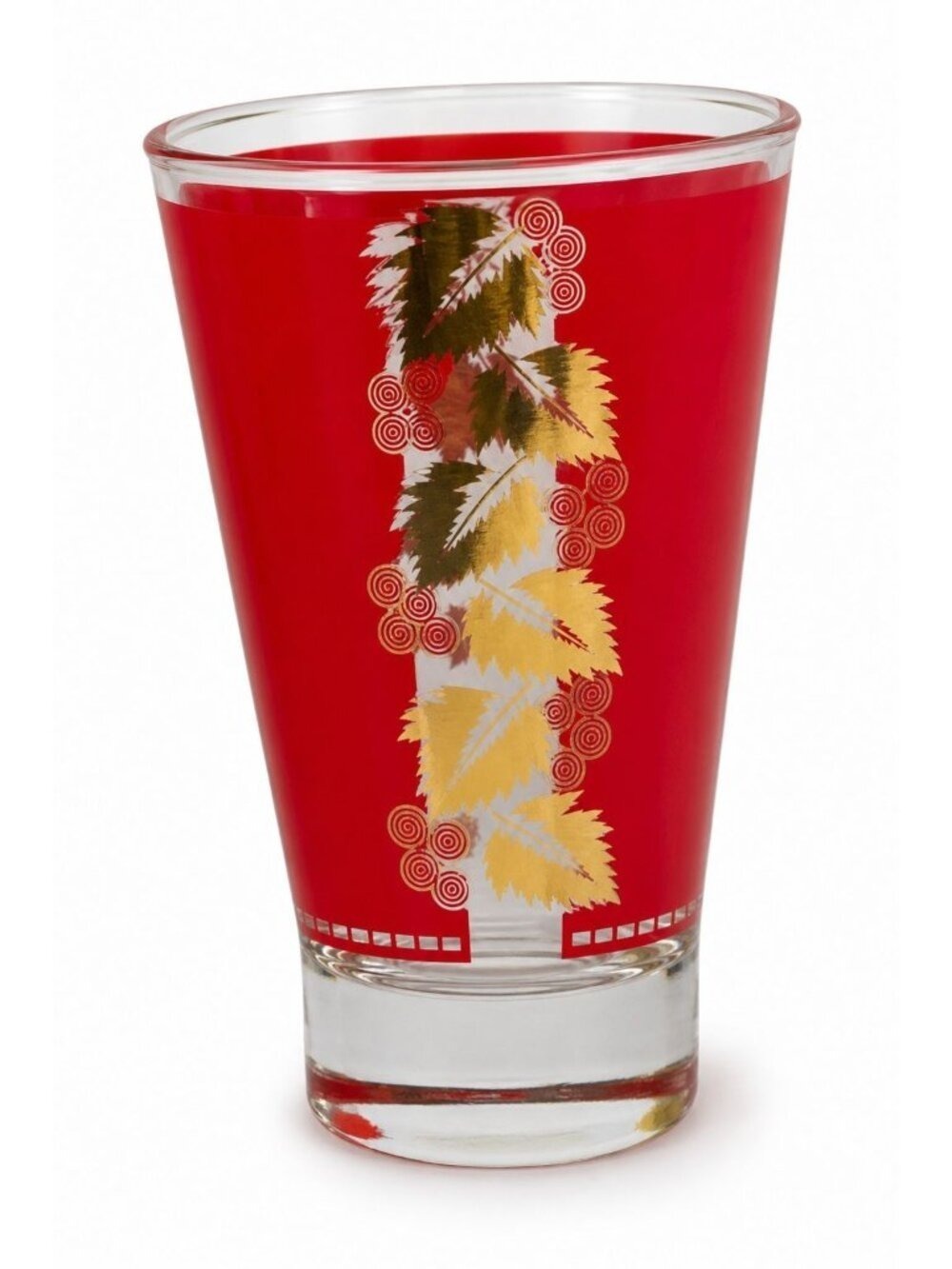 Vintage Libbey Red Grape Leaf Glass, Gold Leaf Barware, Mid Century Cocktail Tum